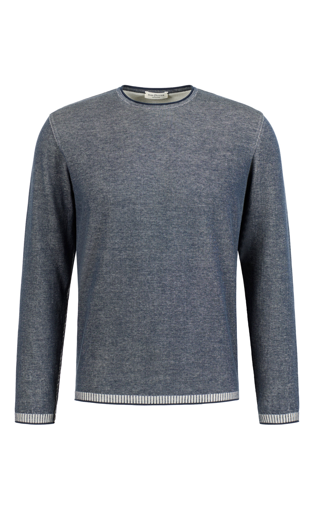 Supersofter, plattierter Rundhalspullover aus feinster Baumwolle, Relaxed Fit