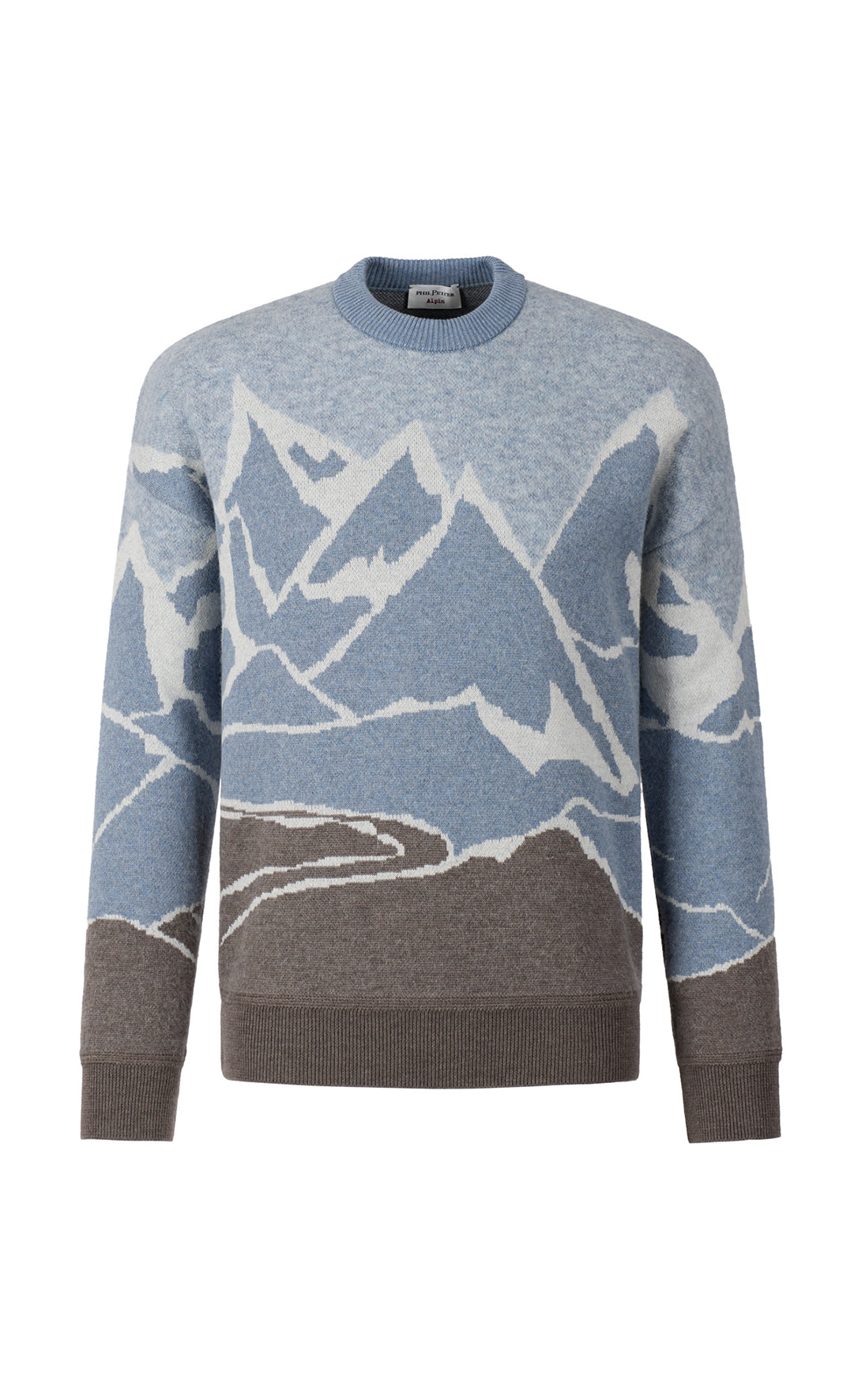 Rundhalspullover mit Alpin-Bergmotiv, modern fit