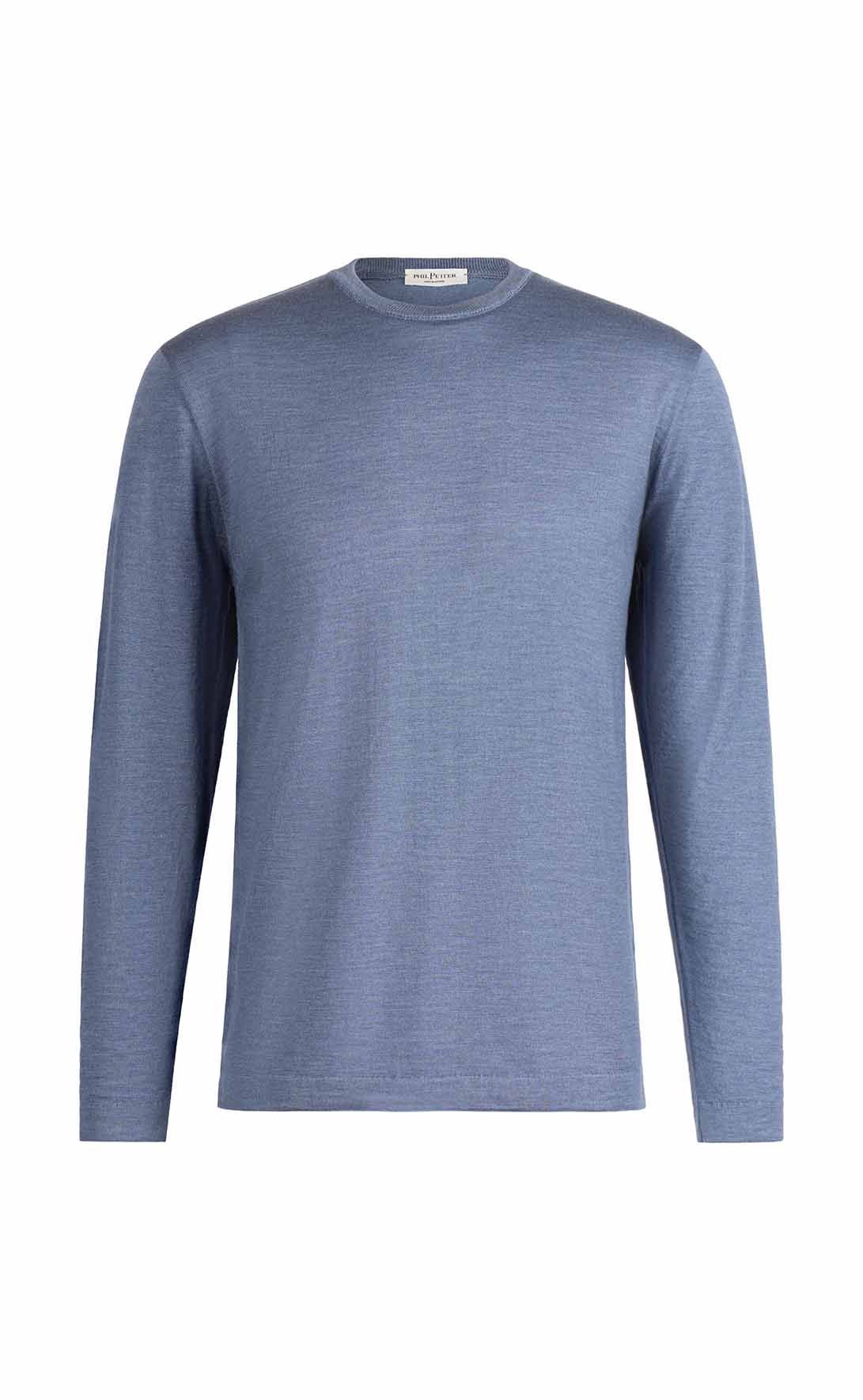 Edler Rundhalspullover aus feinster Garnmischung: Merinowolle und Seide, regular fit