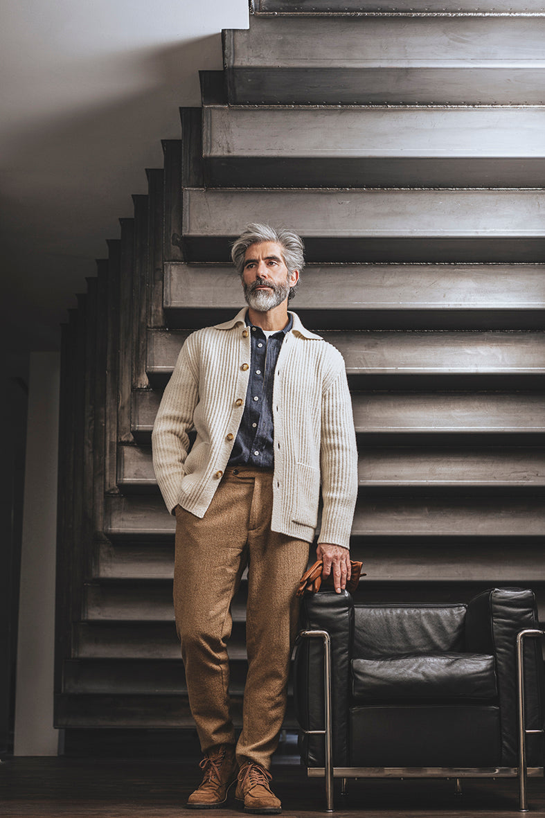 Overshirt aus leichtem Merino-Bouclé-Garn in Rippenstruktur, relaxed fit