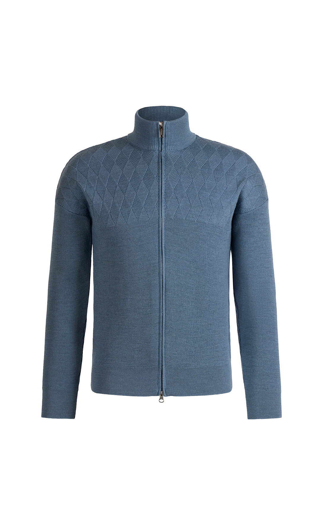 Zippjacke mit maskuliner Rhombenstruktur über die Schulterpartie, 100% Merinowolle