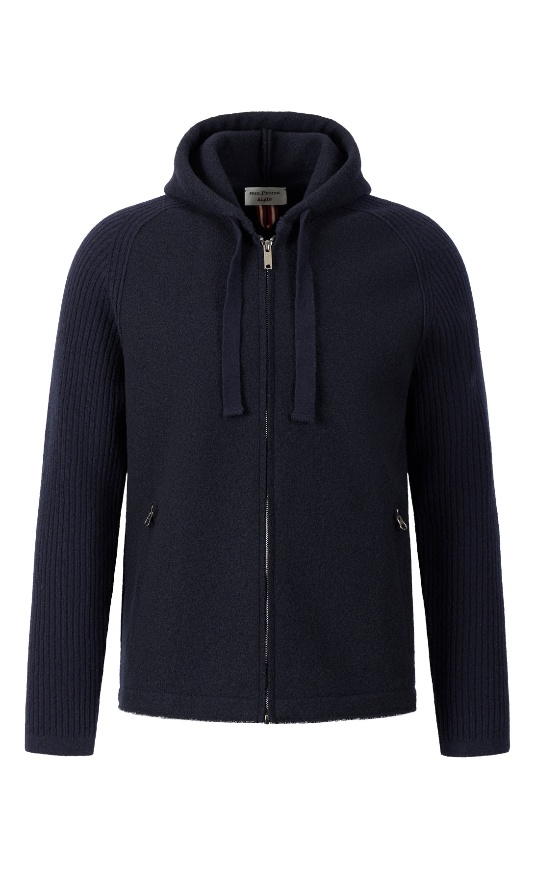 Hybrid-Kapuzenjacke aus Walk und Rippenstrick aus feinster Merinowolle, relaxed fit