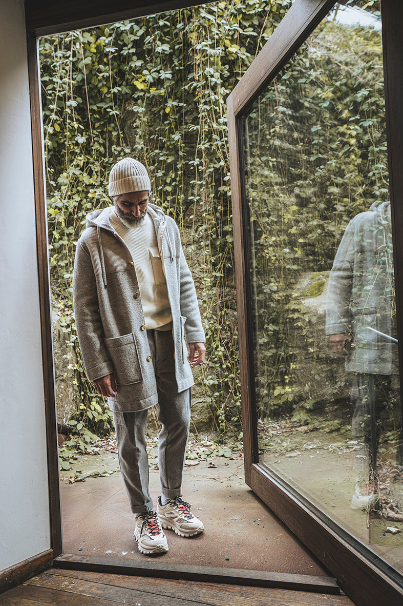 Dufflecoat aus Merino-Wollwalk mit Akzenten aus softem Lambswool-Strick