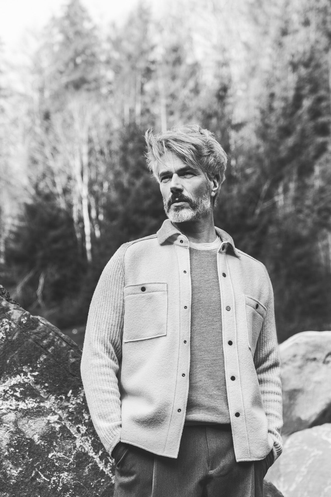 Charakterstarkes Overshirt aus Walk und Rippenstrick, relaxed fit