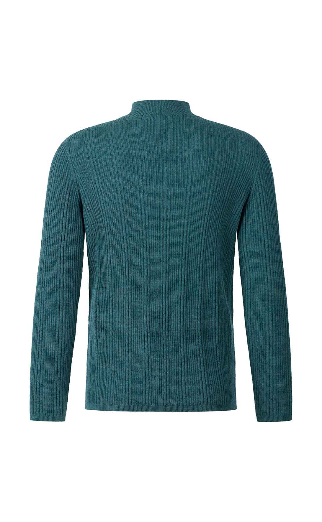 Stehkragen-Pullover in markanter Rippstruktur, nahtlos gestrickt aus feinster Merinowolle, regular fit