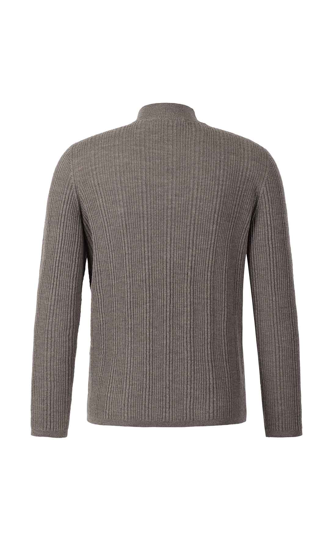 Stehkragen-Pullover in markanter Rippstruktur, nahtlos gestrickt aus feinster Merinowolle, regular fit
