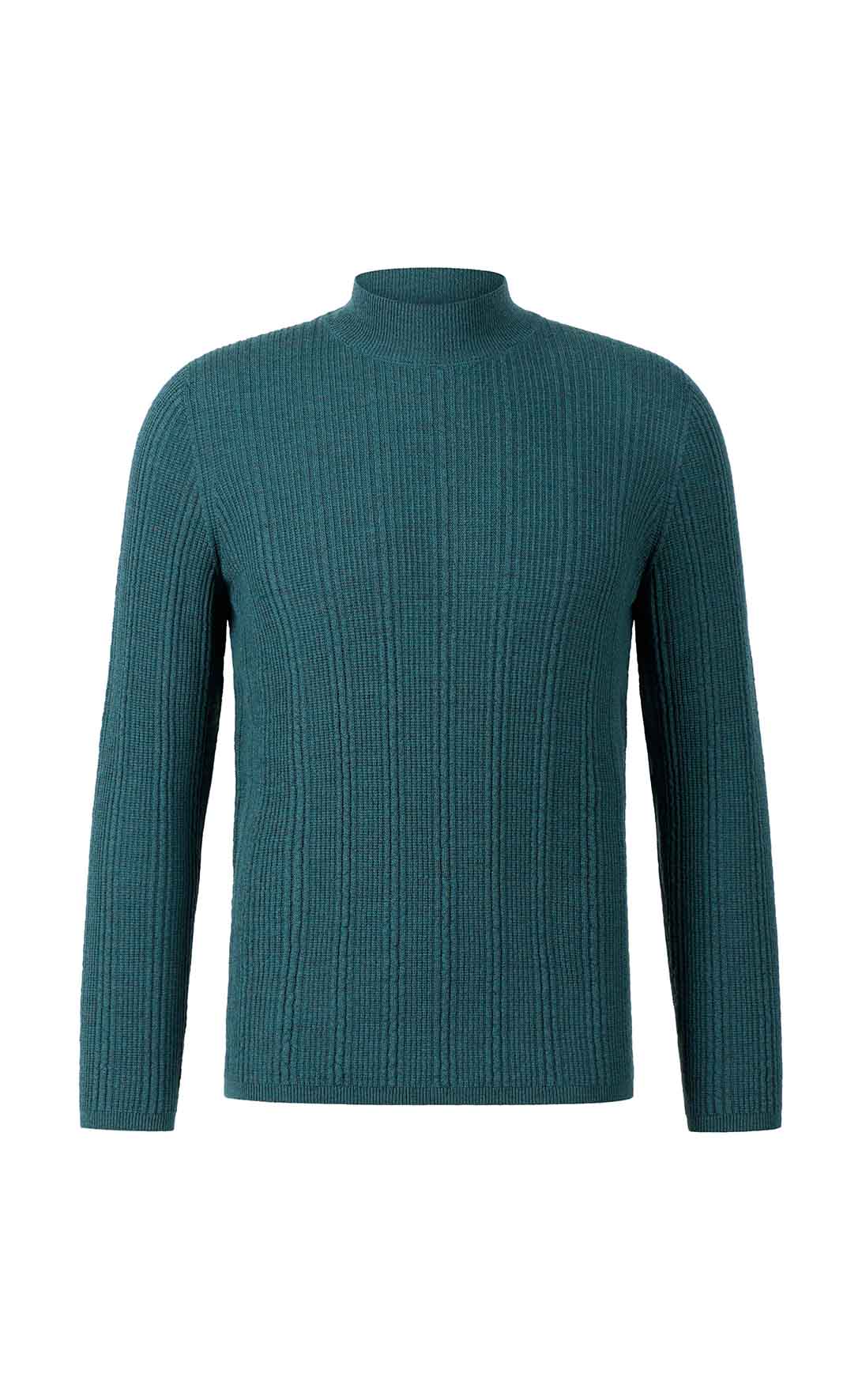 Stehkragen-Pullover in markanter Rippstruktur, nahtlos gestrickt aus feinster Merinowolle, regular fit