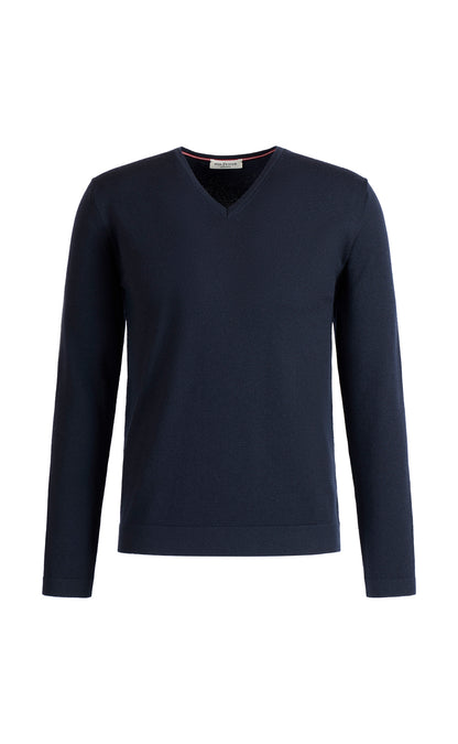 V-Pullover aus Merinowolle mit funktionalem Stretchanteil