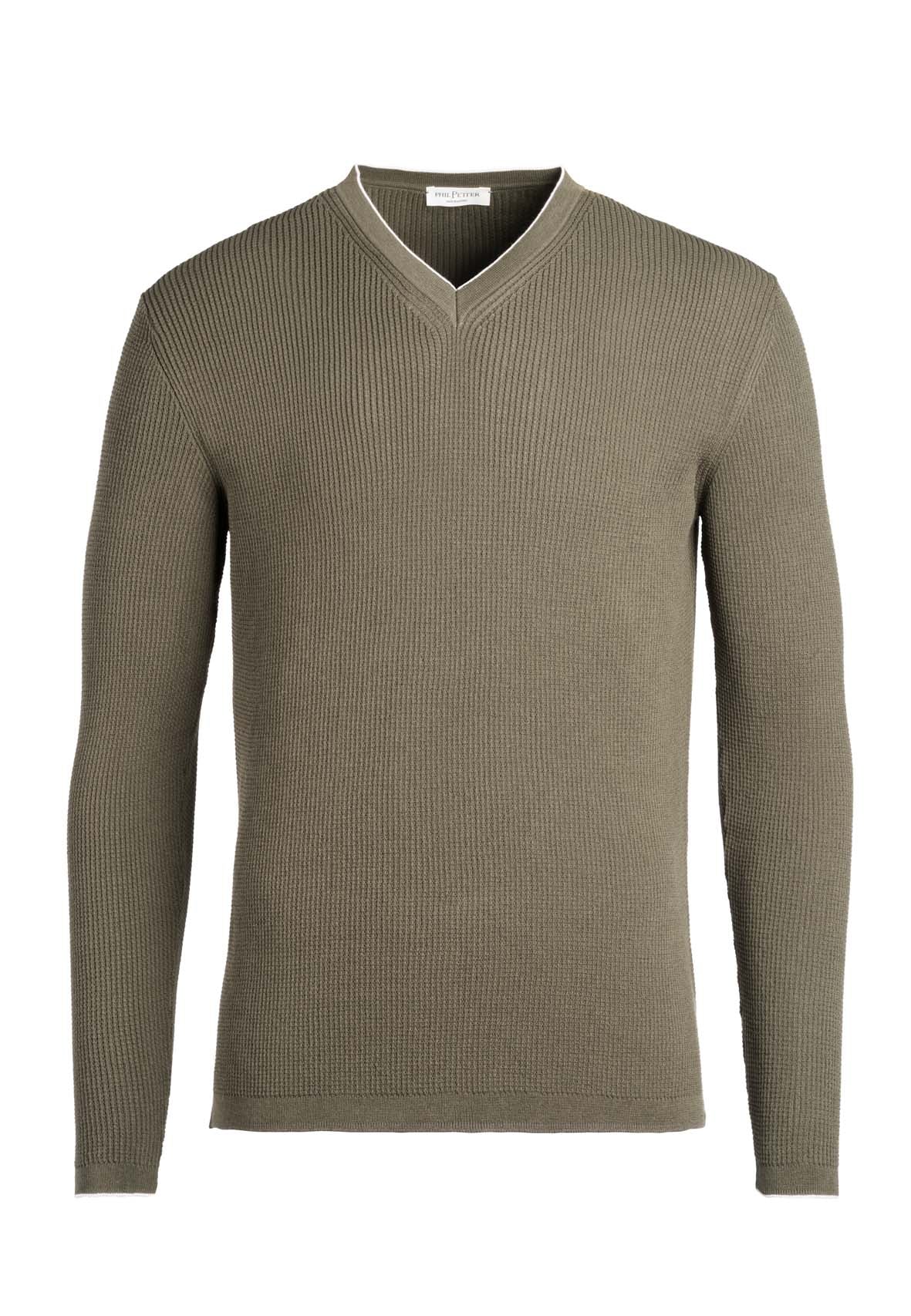 V-Pullover in eleganter Waffelstruktur aus kühler Baumwolle