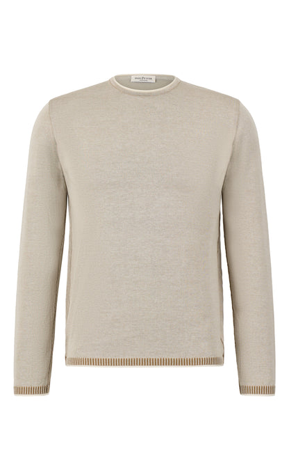 Supersofter, plattierter Rundhalspullover aus feinster Baumwolle, Relaxed Fit