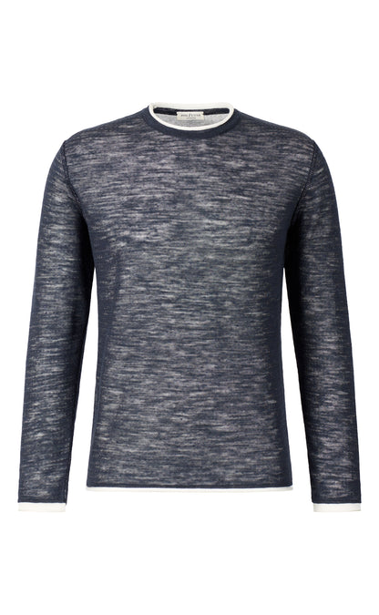 Rundhalspullover aus Leinen-Doubleface, relaxed fit