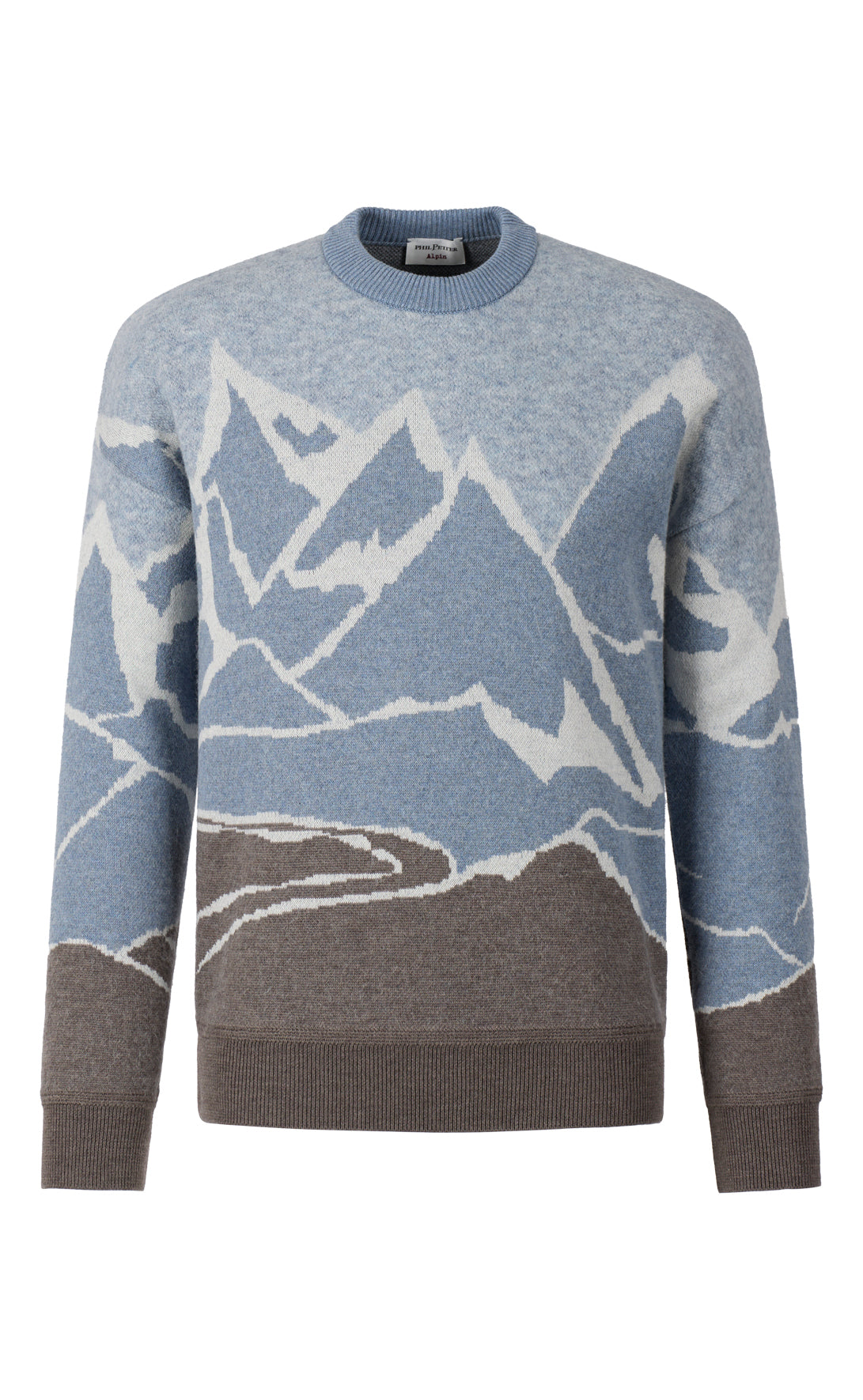 Rundhalspullover mit Alpin-Bergmotiv, modern fit