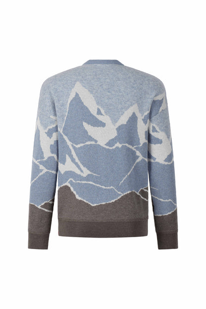 Rundhalspullover mit Alpin-Bergmotiv, modern fit