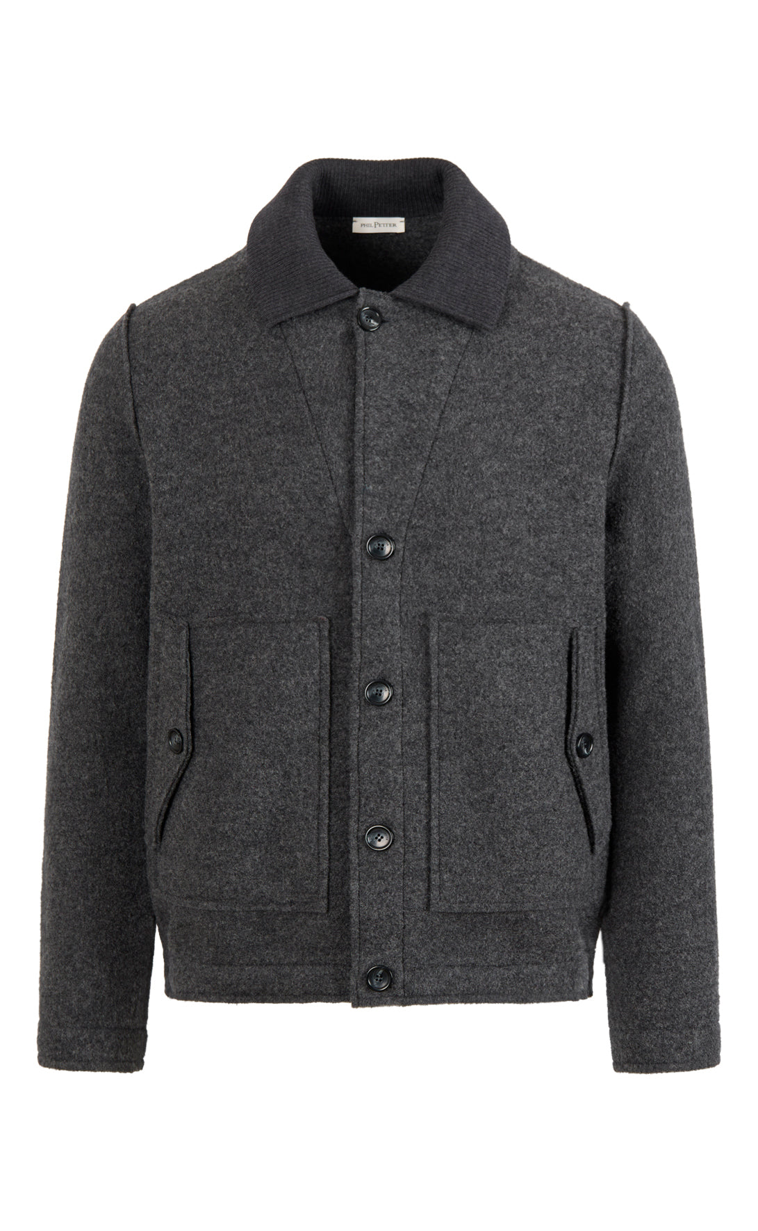 Blouson aus 100% gewalkter Merinowolle mit Strickkragen, relaxed fit