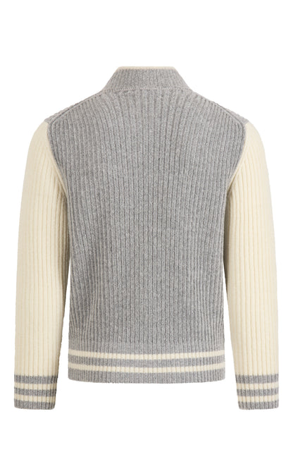 Collegejacke aus leichtem Merino-Bouclé-Garn in Rippenstruktur, relaxed fit