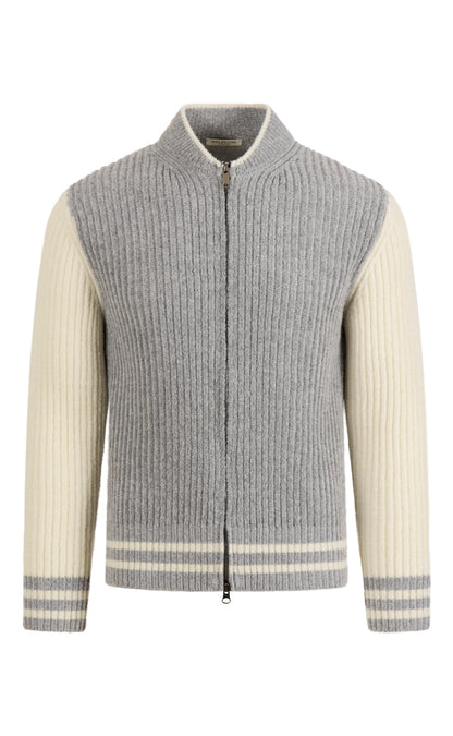 Collegejacke aus leichtem Merino-Bouclé-Garn in Rippenstruktur, relaxed fit