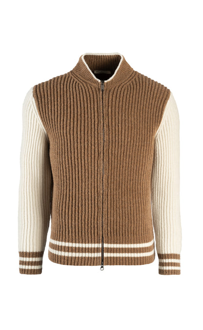 Collegejacke aus leichtem Merino-Bouclé-Garn in Rippenstruktur, relaxed fit