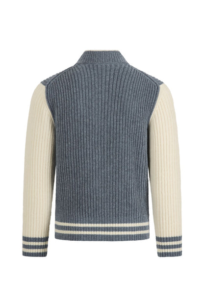 Collegejacke aus leichtem Merino-Bouclé-Garn in Rippenstruktur, relaxed fit