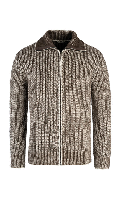 Zippjacke in 2-färbiger Perlfangstruktur aus Merinowolle, relaxed fit