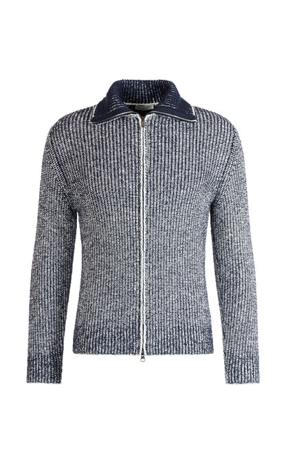 Zippjacke in 2-färbiger Perlfangstruktur aus Merinowolle, relaxed fit