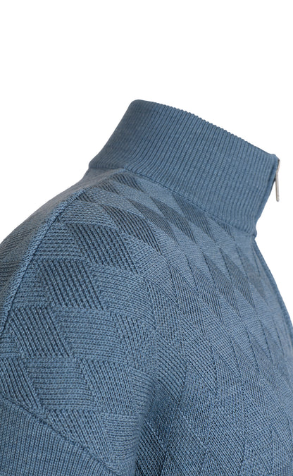 Zippjacke mit maskuliner Rhombenstruktur über die Schulterpartie, 100% Merinowolle