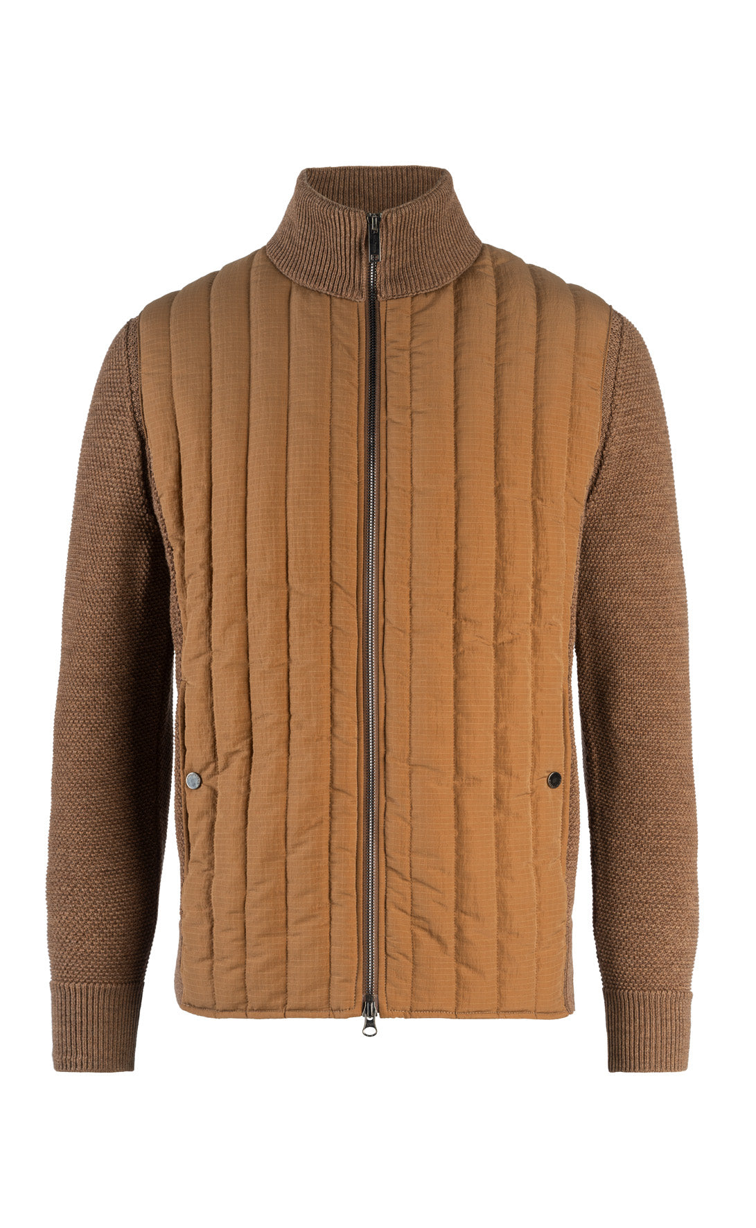 Hybrid-Zippjacke aus weichem Nylonstepp und Reiskornstrick aus Merino, relaxed fit