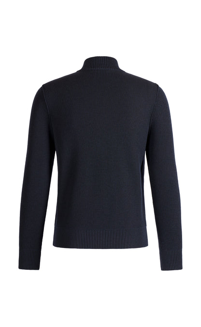 Sportliche Zippjacke aus 2-färbiger Rippe, 100% Merino, relaxed fit