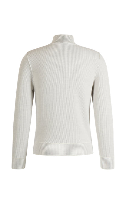 Sportliche Zippjacke aus 2-färbiger Rippe, 100% Merino, relaxed fit