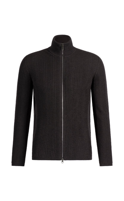 Zippjacke in markanter Rippstruktur, nahtlos gestrickt aus feinster Merinowolle, regular fit