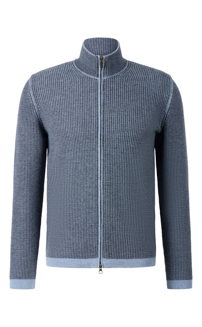 Sportliche Two-tone Zippjacke aus Merino-Baumwollmix, relaxed fit