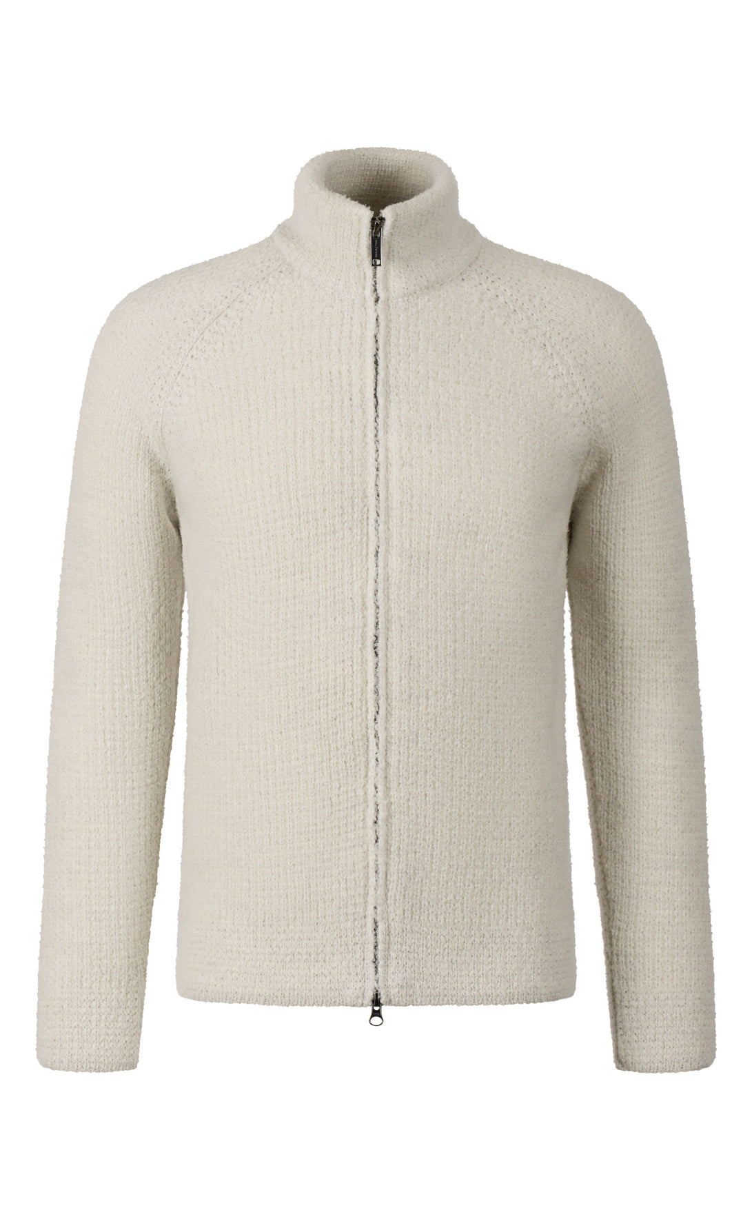 Flauschige Zippjacke aus Merino-Doppelperlfang im Fake-Fur-Look, relaxed fit