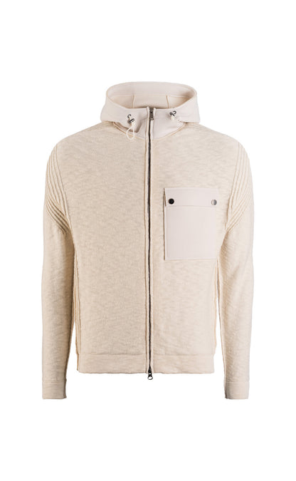 Hybrid Kapuzenzippjacke aus weicher Baumwolle und sportlichen Details, Relaxed Fit