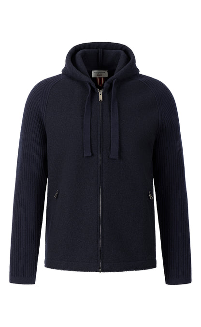 Hybrid-Kapuzenjacke aus Walk und Rippenstrick aus feinster Merinowolle, relaxed fit