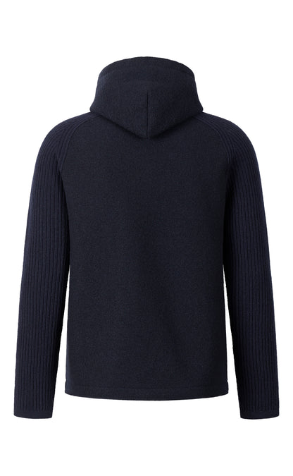 Hybrid-Kapuzenjacke aus Walk und Rippenstrick aus feinster Merinowolle, relaxed fit