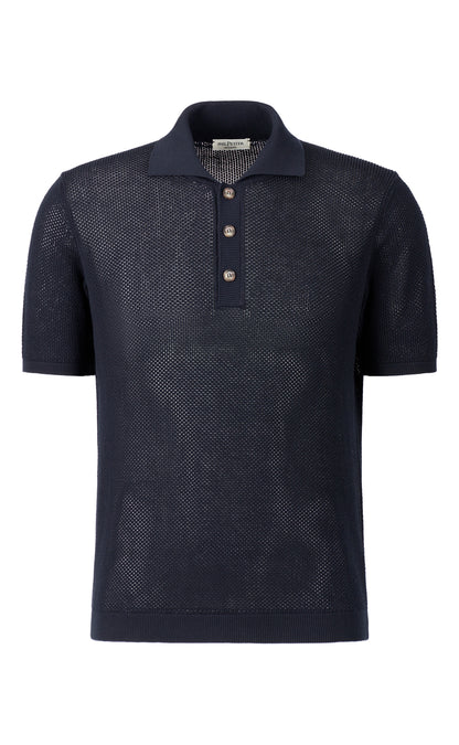 Polo aus reiner Baumwolle im modernen Crochetstrick