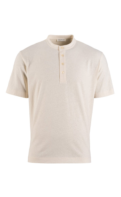 Serafino Shirt aus kühlender Baumwoll-Leinen Mischung, legere Passform