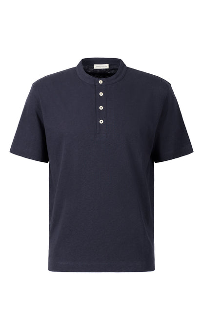 Serafino Shirt aus kühlender Baumwoll-Leinen Mischung, legere Passform