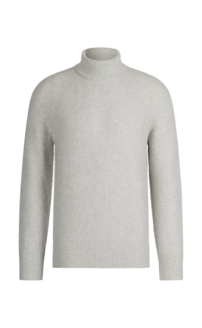Seamless gestrickter Rollkragen-Pullover aus supersoftem Tweedgarn, relaxed fit