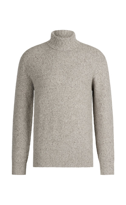 Seamless gestrickter Rollkragen-Pullover aus supersoftem Tweedgarn, relaxed fit