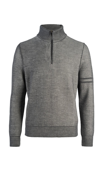 Sportlicher Zipptroyer aus 2-färbiger Rippe und Ringel am Arm, 100% Merino, relaxed fit
