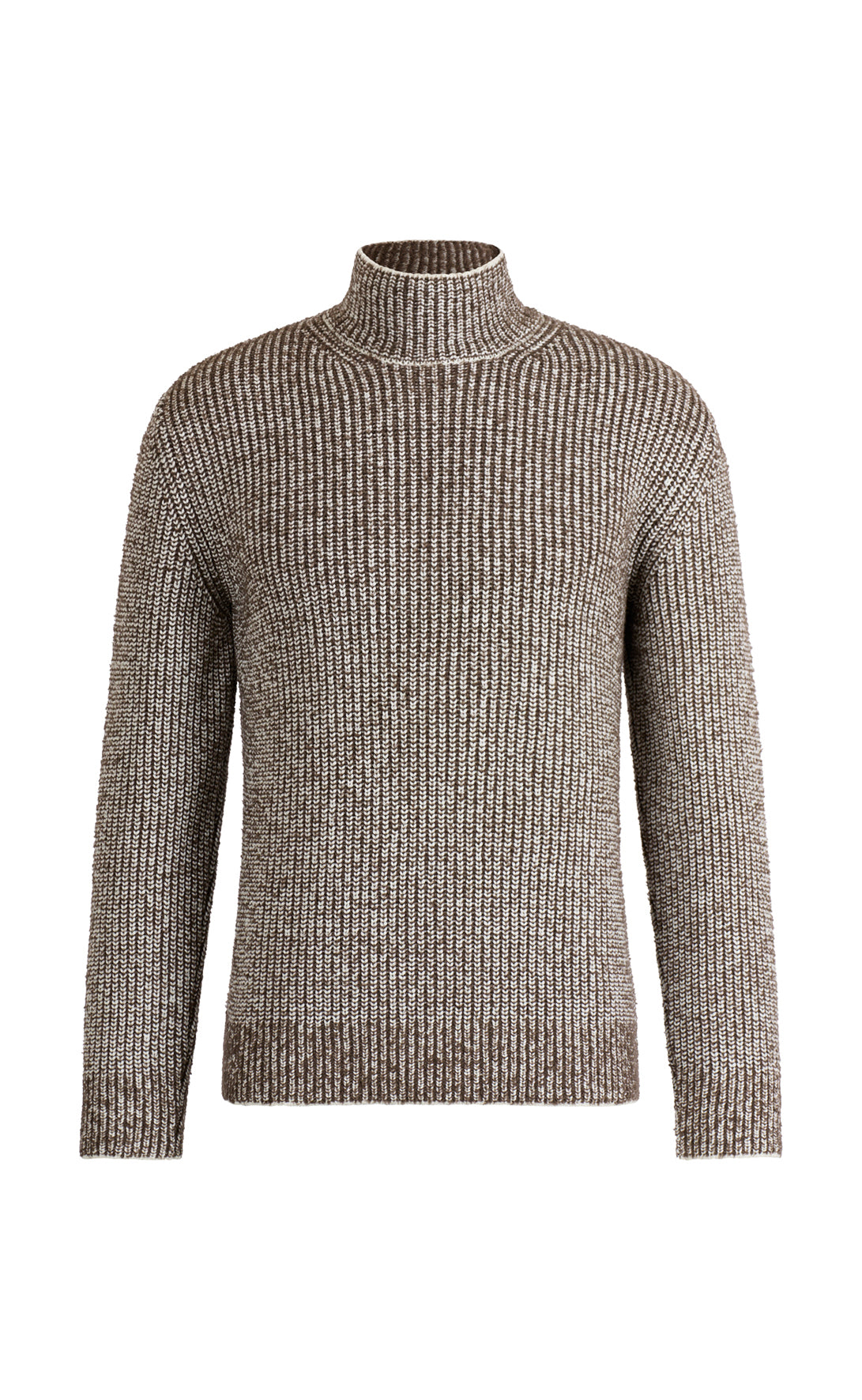 Stehkragen-Pullover in 2-färbiger Perlfangstruktur aus Merinowolle, relaxed fit