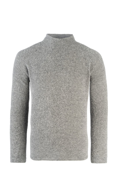 Pullover mit  Stehkragen aus leichtem, elastischem Merino-Bouclégarn, regular fit